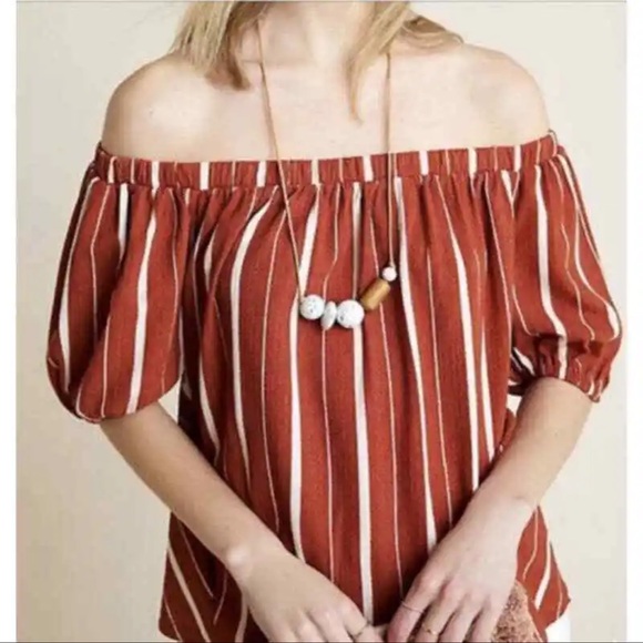 Anthropologie - Burnt Orange Off Shoulder Blouse-XL - Picture 2 of 6